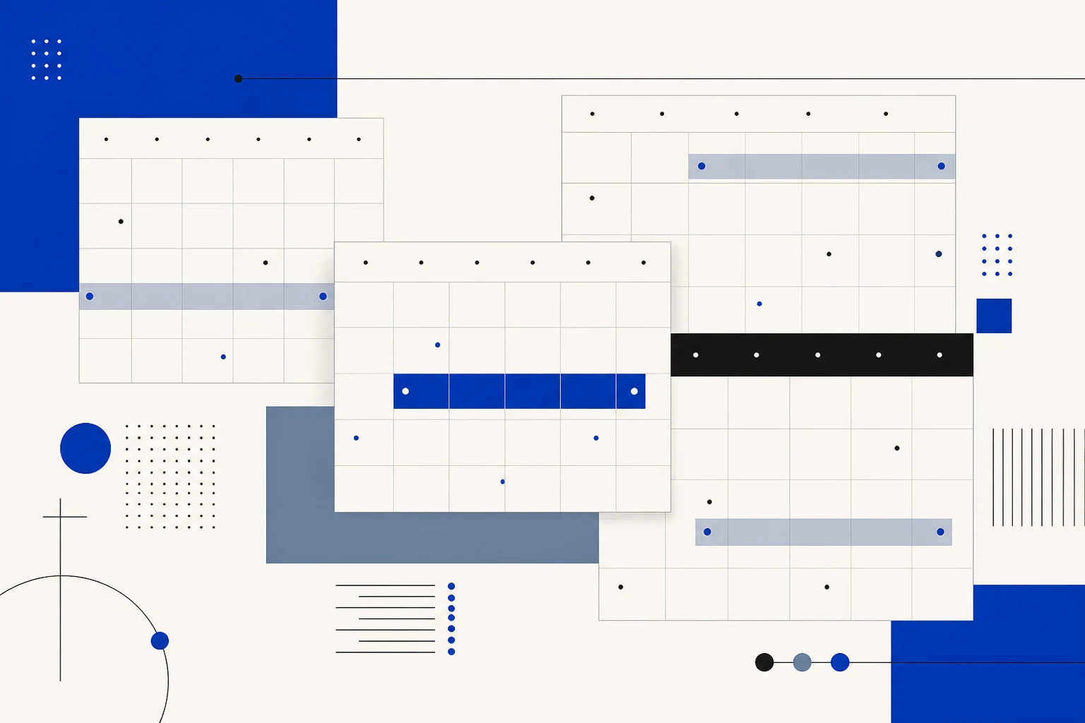 Abstract multi-month date-grid composition representing the BP Calendar library