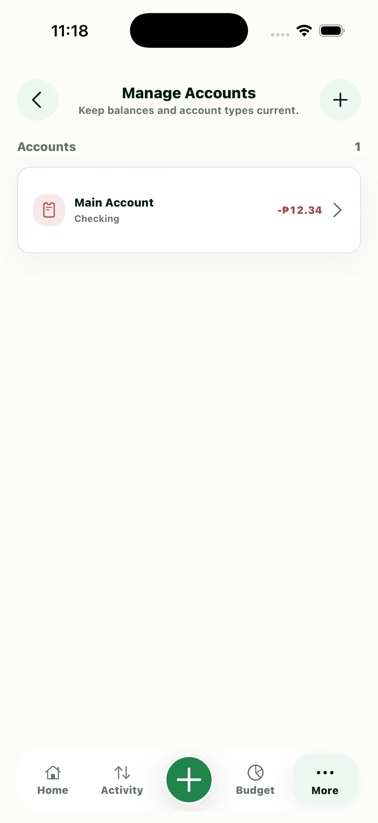 Luma Manage Accounts screen