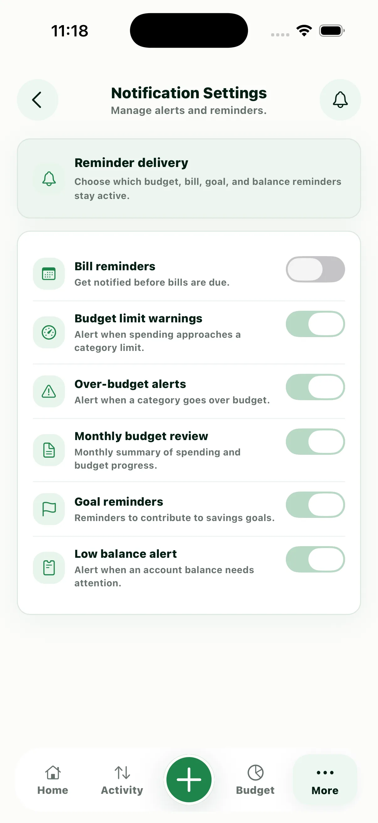 Luma Notification Settings screen