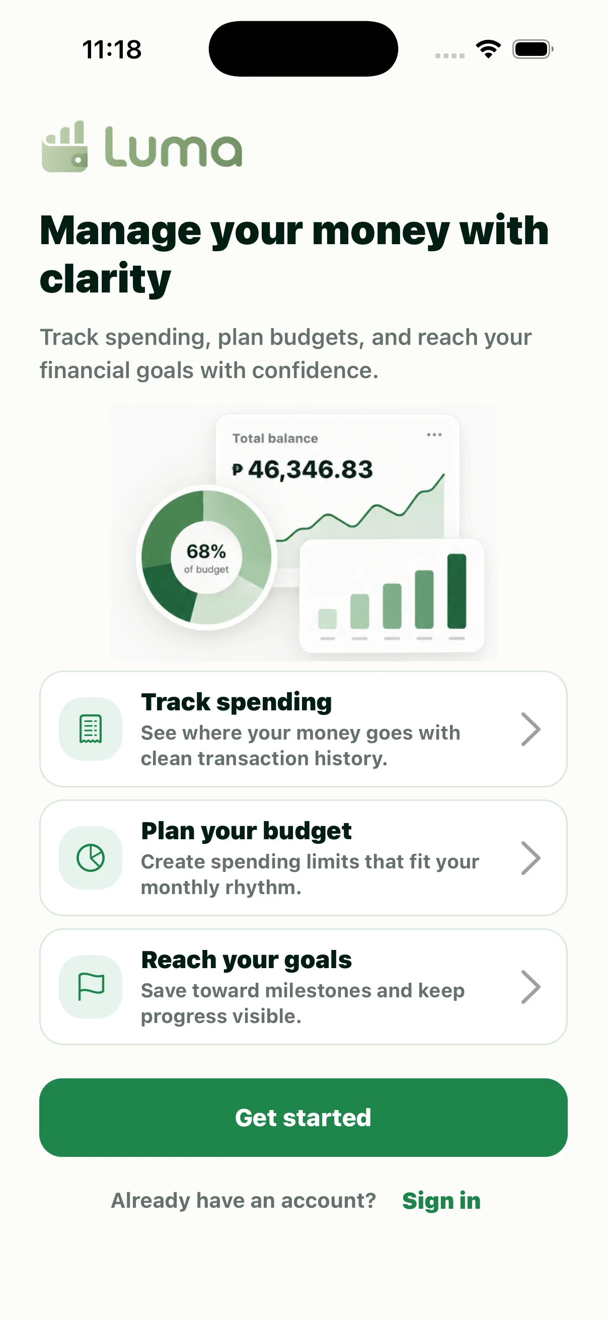 Luma Onboarding screen