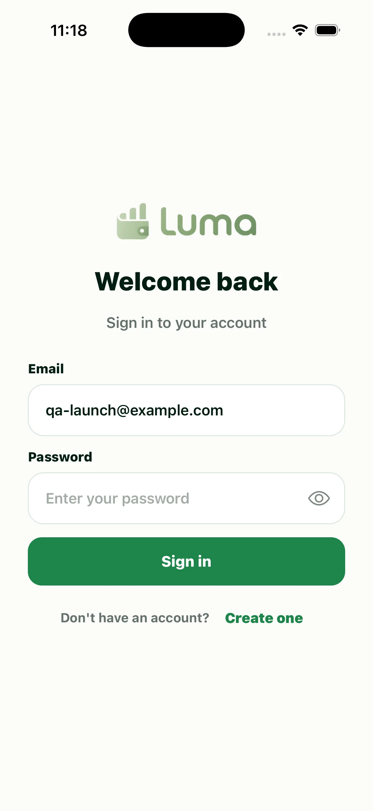 Luma Sign In screen