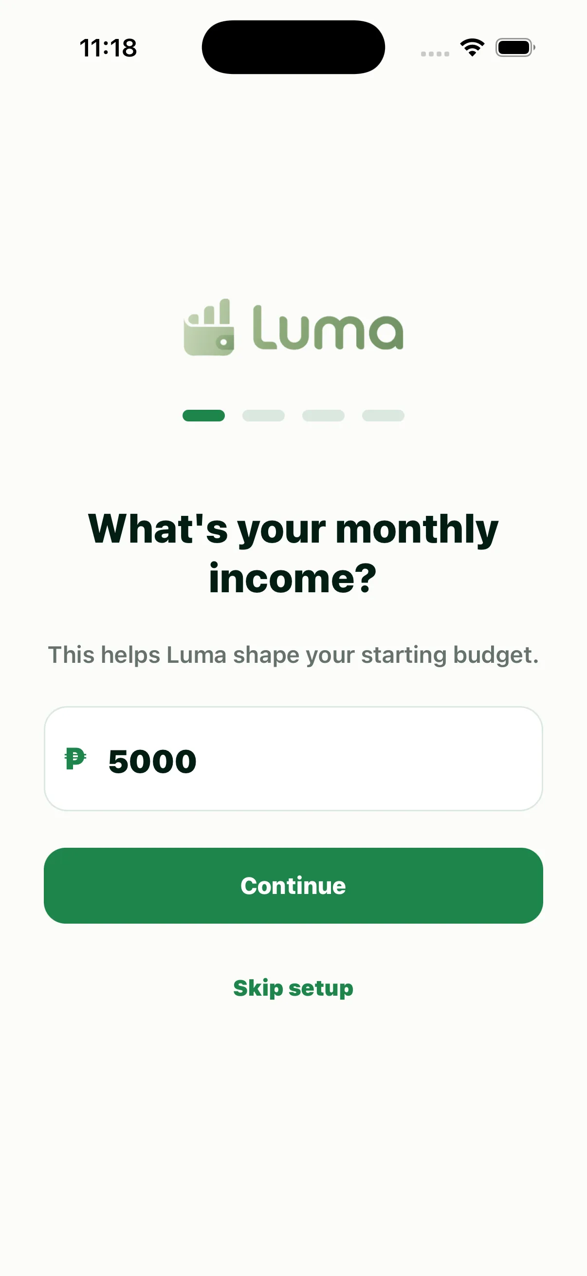Luma Initial Setup screen