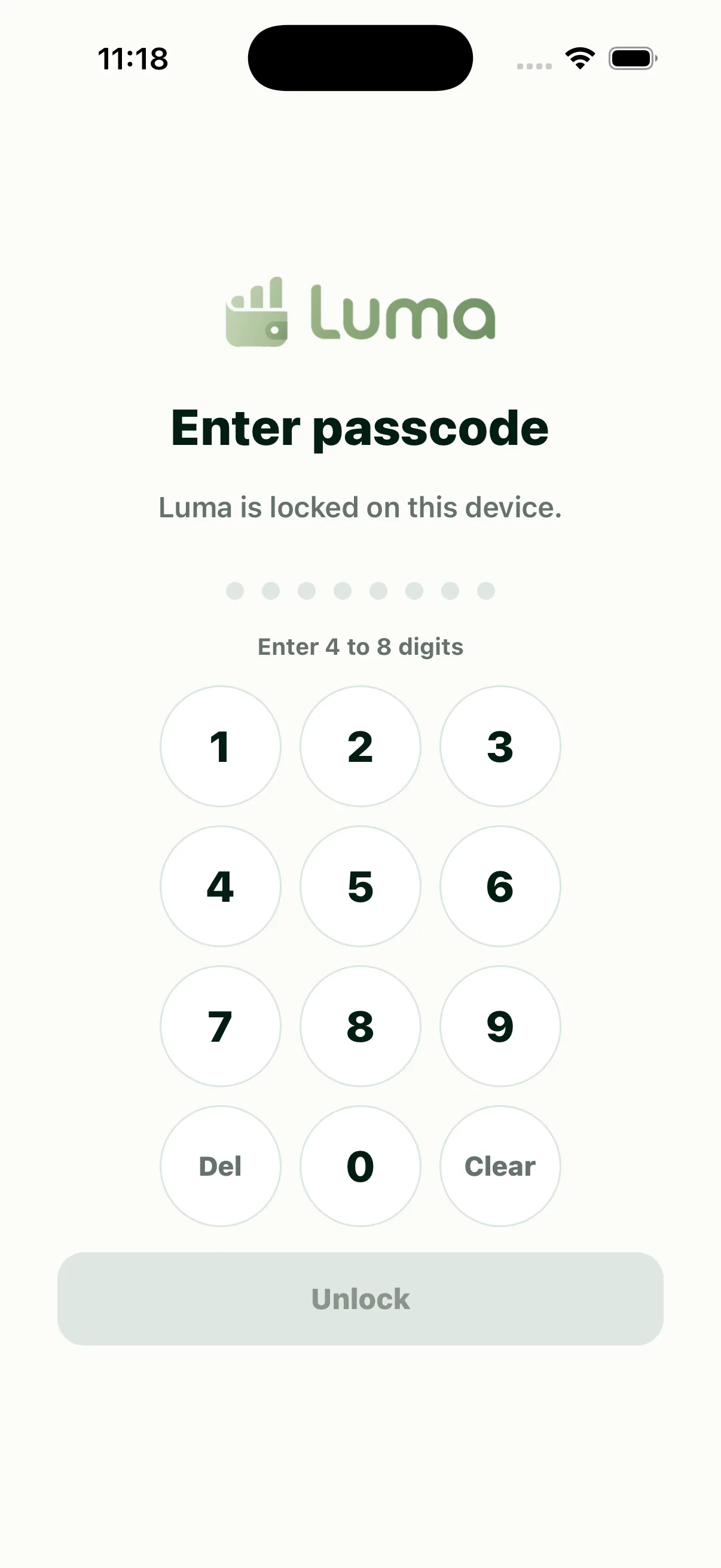 Luma App Lock screen
