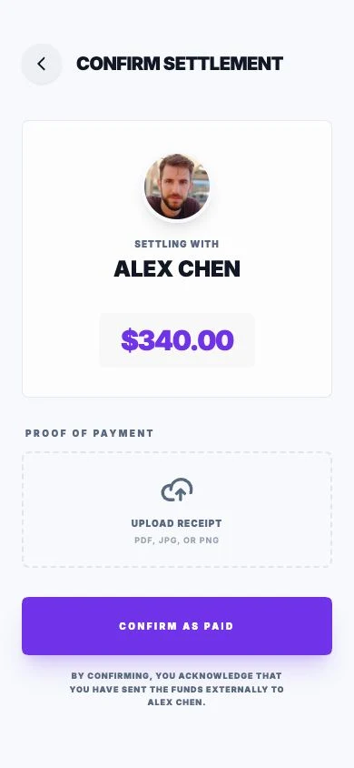Saan Confirm Settlement screen