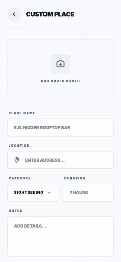 Saan Create Place screen