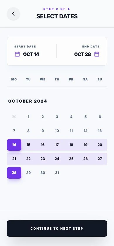 Saan Trip Dates screen
