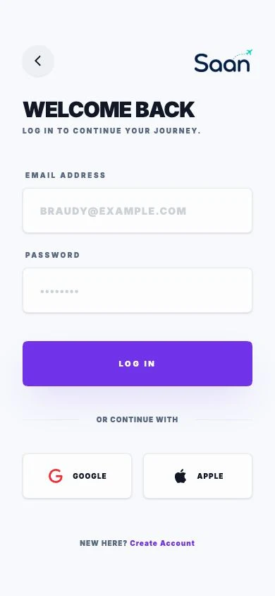 Saan Log In screen