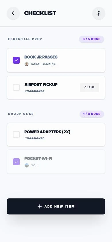 Saan Shared Checklist screen