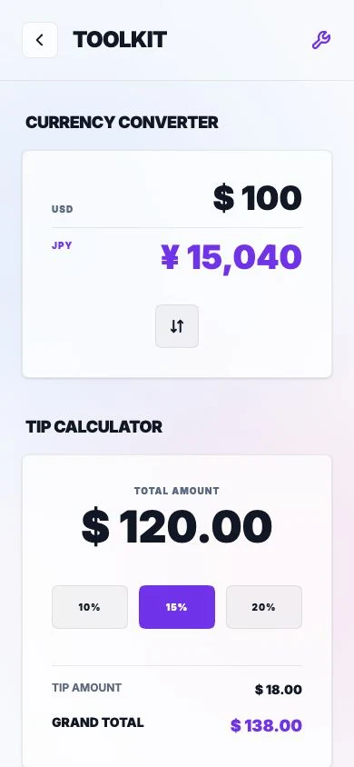 Saan Travel Toolkit screen