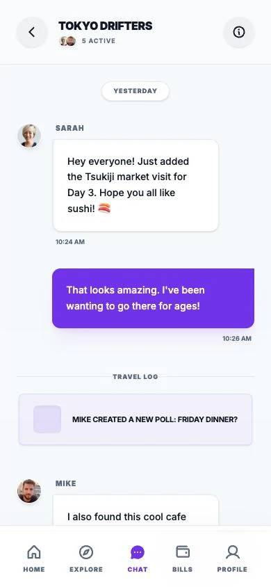 Saan Trip Chat screen